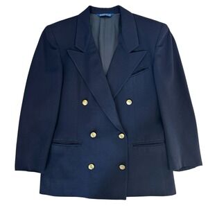 Austin Reed Blazer Womens 4 Navy Blue 100% Wool Double Breasted Gold Buttons USA